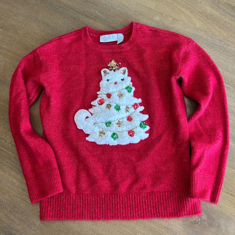 Girls Christmas cat sweater